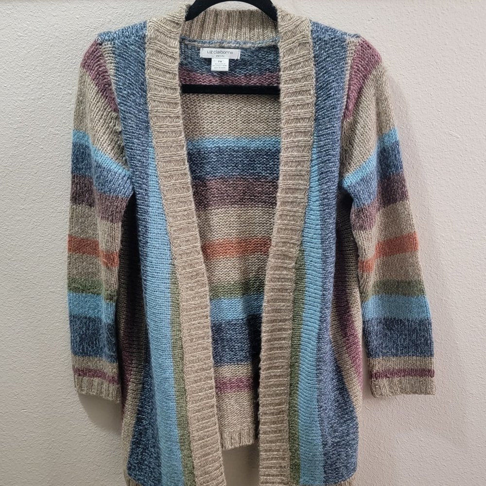 LIZ CLAIBORNE multicolor open front cardigan med petite